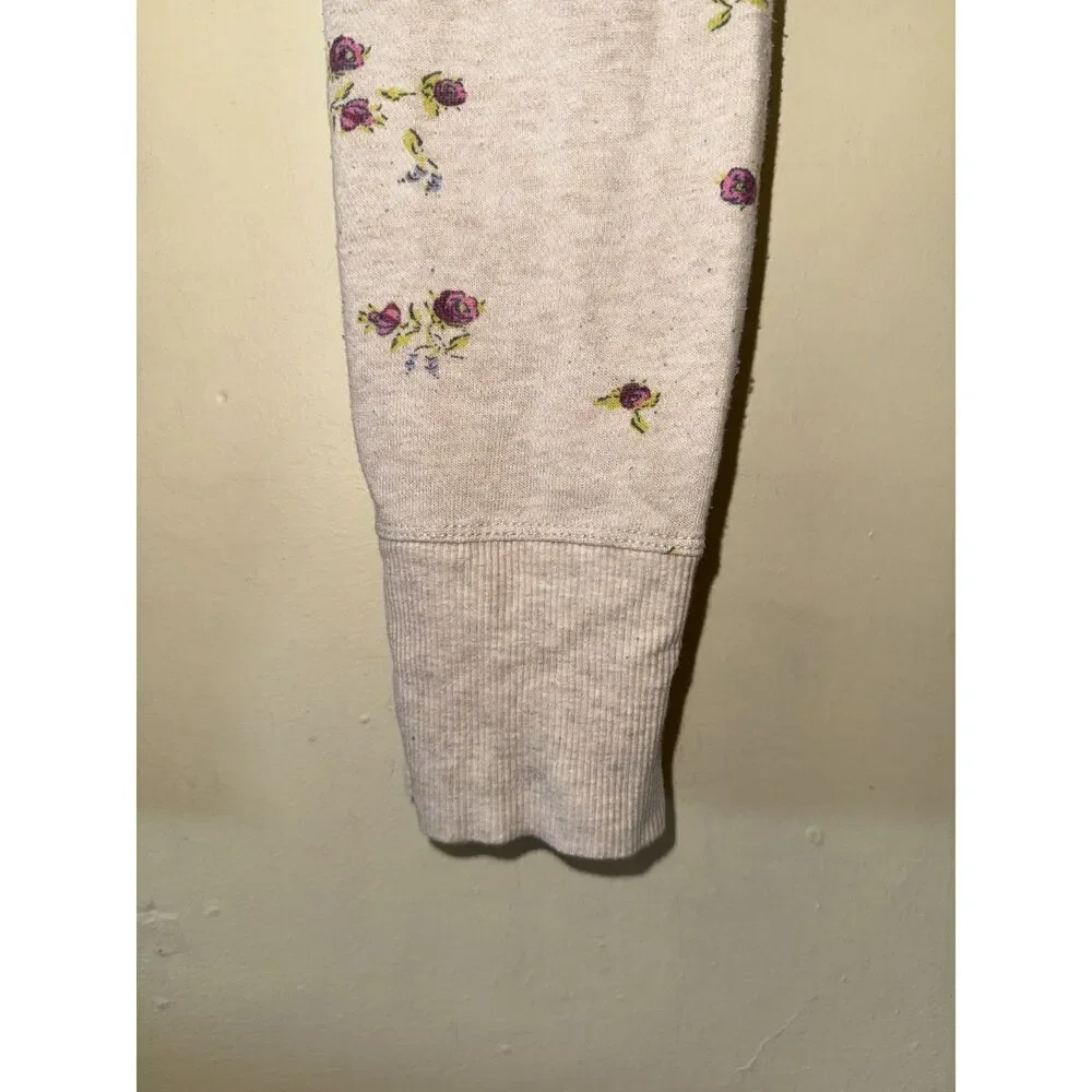 Aerie Floral French Terry Joggers Medium Beige Rose Print Drawstring Sweatpants - Picture 3 of 10